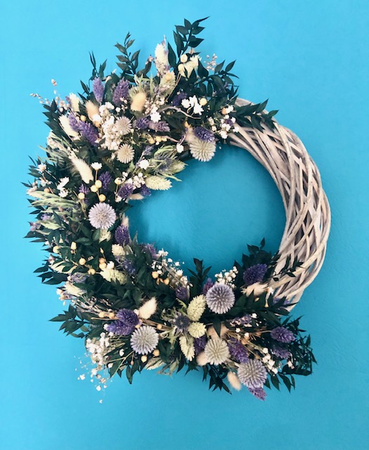 Couronne De Porte Automne Fleurs Séchées - 30x30 Cm, Anneau Métal Noir Et Chanvre - Décoration Murale Intérieur/extérieur